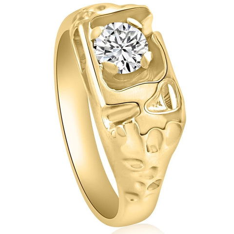 Men's 5/8CT Diamond Solitaire Nugget Ring 10k Yellow Gold
