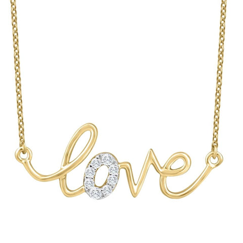 G/VS .12Ct Diamond Love Pendant Scrip Yellow Gold Lab Grown Women's 18" Necklace