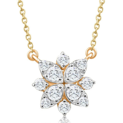 .55Ct TW Diamond Cluster Halo Round Pendant Yellow Gold Necklace Lab Grown