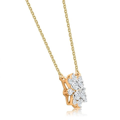 .55Ct TW Diamond Cluster Halo Round Pendant Yellow Gold Necklace Lab Grown