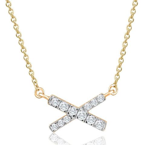 VS 1/5Ct TW Diamond X Cross Pendant Yellow Gold Women's Necklace 18"