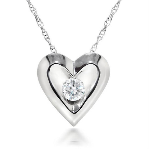 1/5Ct Natural Diamond Necklace Heart Shaped Pendant in 10k White or Yellow Gold