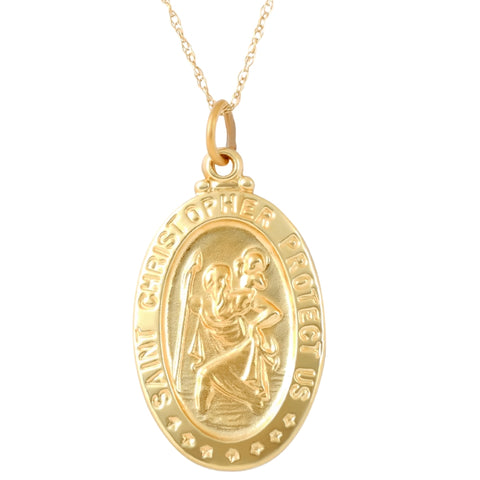 14k Yellow Gold St. Christopher Medal Pendant 1" Tall 2.5 Grams