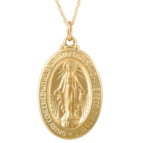 14k Yellow Gold St. Mary Medal Pendant  1" Tall 2 Grams
