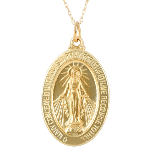 14k Yellow Gold St. Mary Medal Pendant  1" Tall 2.5 Grams