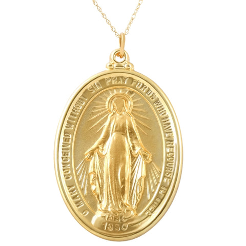 14k Yellow Gold St. Mary Medal Pendant  1.5" Tall 10 Grams