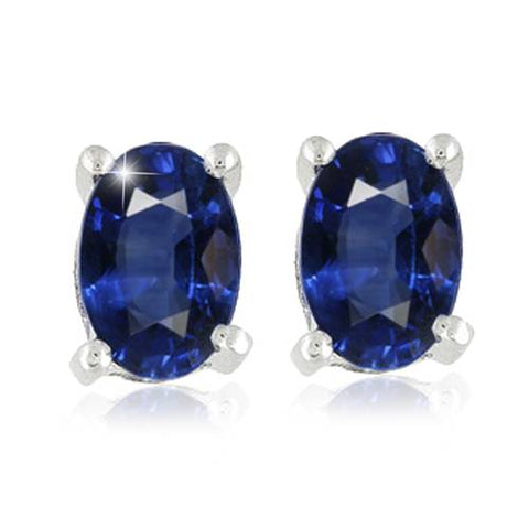 1 1/4CT Treat Oval Blue Sapphire Studs Solid 14K White Gold
