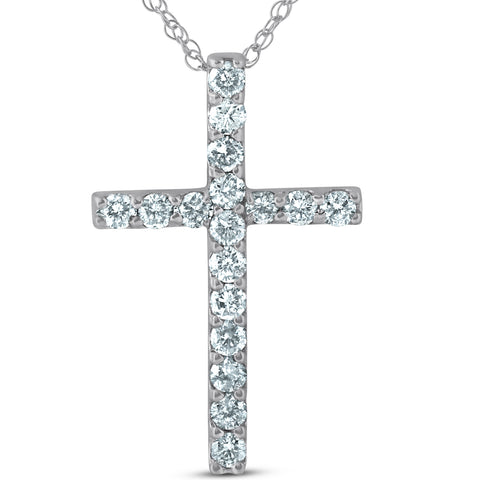 1 Ct Diamond Cross 14k White Gold 18" Chain Womens Necklace (1 1/4 inch tall)