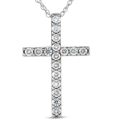 3/4Ct Lab Grown Diamond Cross Pendant 14k White Gold 18" Necklace 1 1/4" (HI/SI)