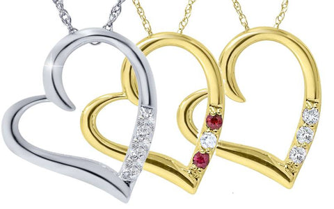 3-Stone Heart Diamond & Gemstone Pendant 14K White Gold