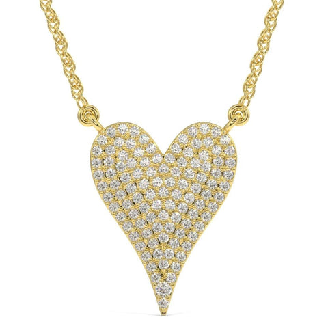 1Ct Heart shape Natural Diamond Pave Pendant in White or Yellow Gold Necklace