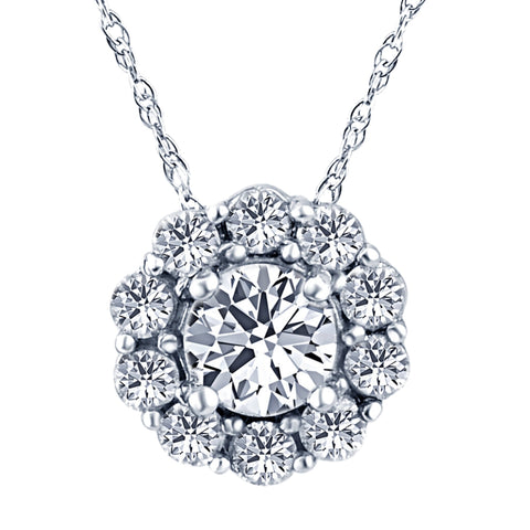 1ct Round Cut Natural Diamond Halo Pendant 14K White Gold Necklace
