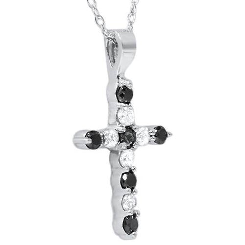 14K 1/2ct Black & White Diamond Cross Pendant Necklace