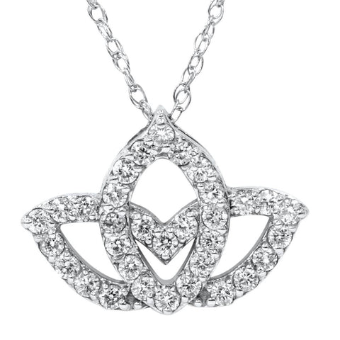 3/8ct Diamond Lotus Flower Pendant Necklace 14K White Gold
