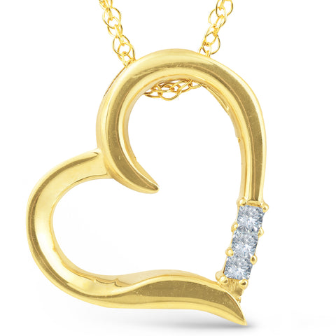 Princes Cut Diamond 3-Stone 10K Yellow Gold 18" Chain 3/4" Tall Womens Necklace