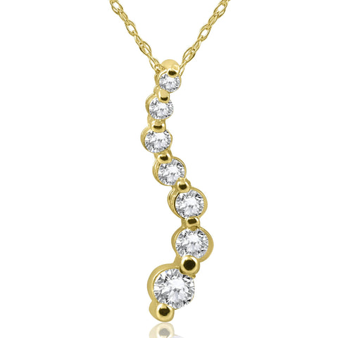 VS 1/2 Ct Lab Grown Diamond Journey Pendant in White or Yellow Gold (3/4 inch tall)