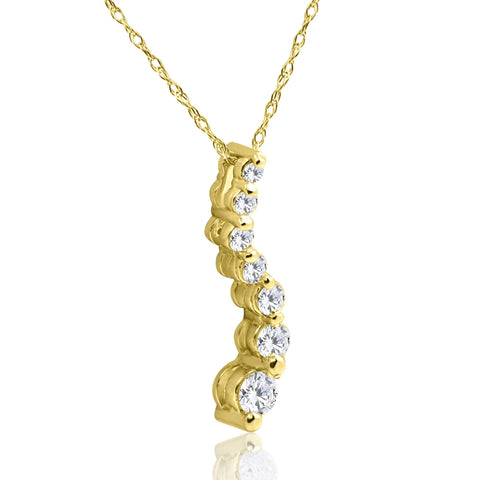 1/2ct Diamond Journey Pendant Necklace 14K Yellow Gold (3/4 inch tall)