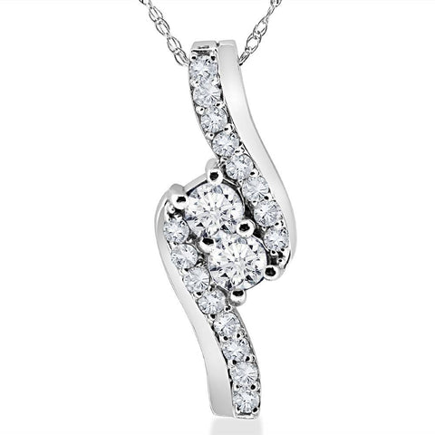 3/4 Ct TDW Diamond Forever Us Two Stone Pendant Necklace in White or Yellow Gold