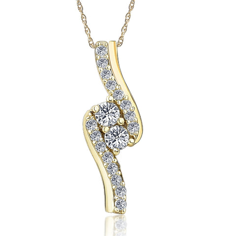 3/4 ct TDW Forever Us Two Stone Diamond Pendant 10K Yellow Gold Necklace