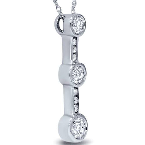 1 1/4ct Past Present Future Diamond Pendant Necklace 14K
