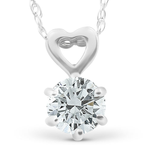 3/8ct Solitaire Diamond Heart Pendant Necklace 14K White Gold