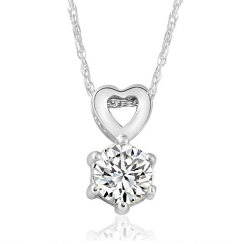 1/2Ct Diamond Solitaire Heart Pendant Necklace in White, Yellow, or Rose Gold