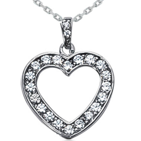 3/4ct Diamond Heart Pendant Solid 14K White Gold Necklace