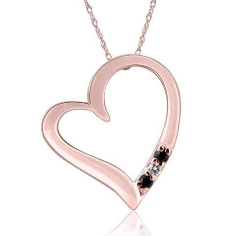 Diamond & Blue Sapphire Heart Pendant 3-Stone Rose Gold with 18" Chain