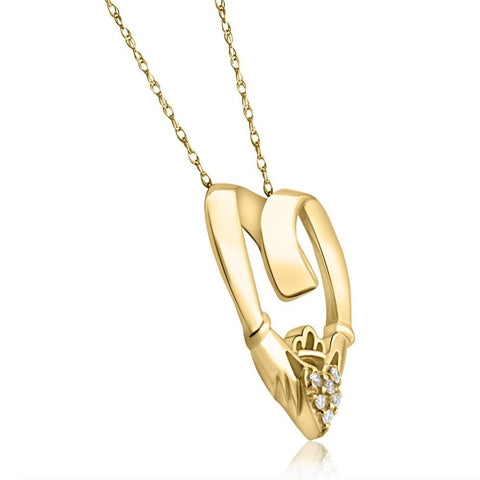 Claddagh Diamond Pendant Solid 14K Yellow Gold Womens Necklace