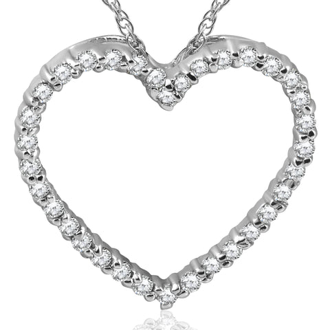 10K White Gold 1/2ct Diamond Heart Pendant Necklace