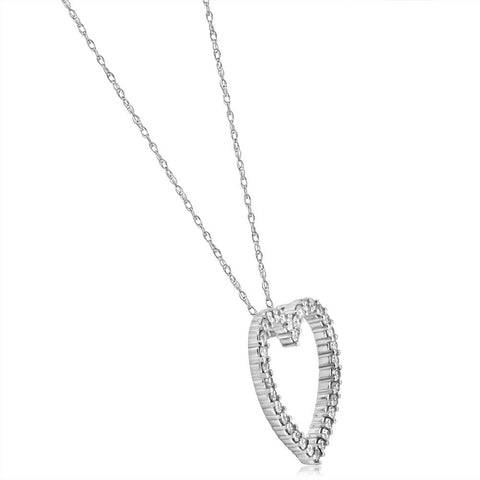 10K White Gold 1/2ct Diamond Heart Pendant Necklace