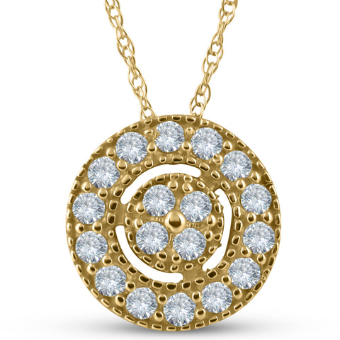 1/4 ct Diamond Pave Halo Pendant Yellow Gold Womens Necklace & 18" Chain