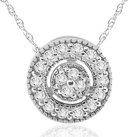G/SI 1/4 ct Diamond Pave Halo Pendant 14K White Gold Womens Necklace & 18" Chain