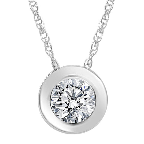 1/2ct Round Bezel Solitaire Diamond Pendant Necklace 14K White Gold