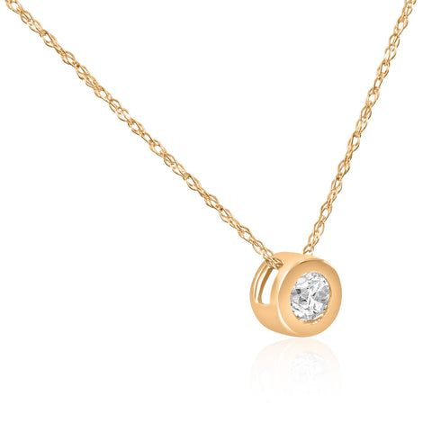 3/8ct Bezel Solitaire Diamond 14K Gold New Womens Pendant Necklace