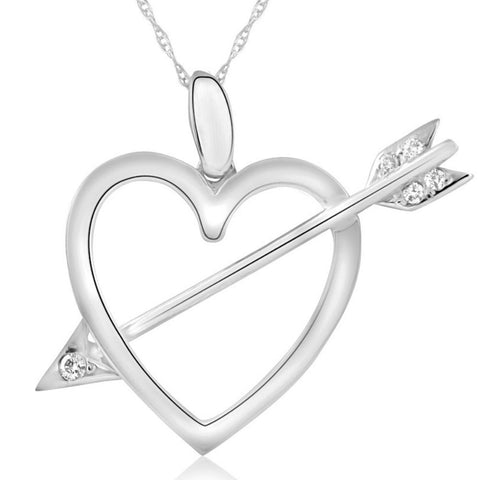 14k Heart & Arrow Diamond Pendant Necklace in White Yellow, or Rose Gold 1" Tall