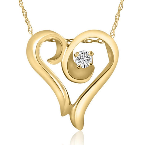 1/10Ct Solitaire Diamond Heart Pendant Necklace in White, Yellow, or Rose Gold