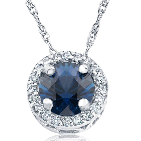 1/2ct Blue Sapphire & Diamond Halo Pendant 14k White Gold & 18" Necklace