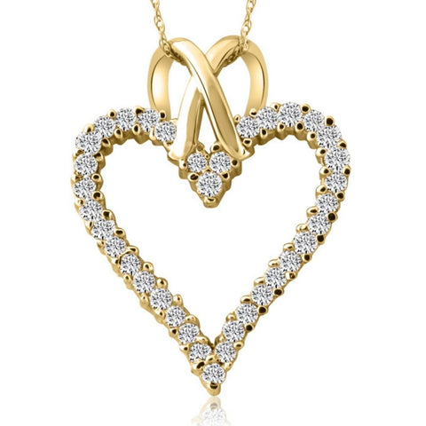 1 1/10ct Diamond Heart Pendant Necklace in 14K White, Yellow or Rose Gold 1 1/4"