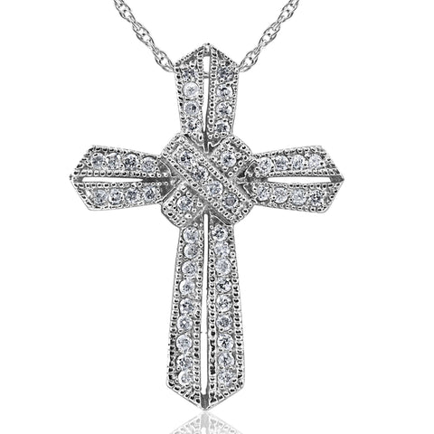 1/2 ct Vintage Real Diamond Cross Pendant 14K White Gold Unique Womens Jewelry