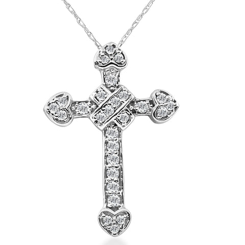 1/2ct  Vinage Diamond Cross Pendant 14K White Gold With 18" Chain