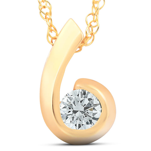 1/4ct Solitaire Real Round Diamond Pendant 10K Yellow Gold Womens Necklace