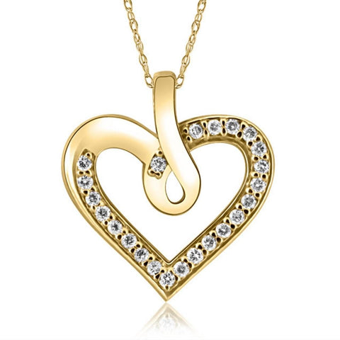 1/4Ct Diamond Curve Heart Shape Pendant Necklace in White, Yellow, or Rose Gold