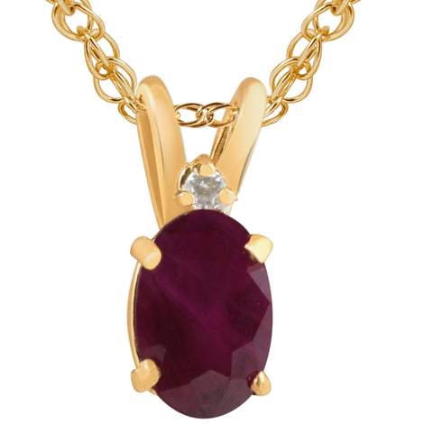 Oval Ruby & Diamond Solitaire Pendant 14 KT Yellow Gold With 18" Chain