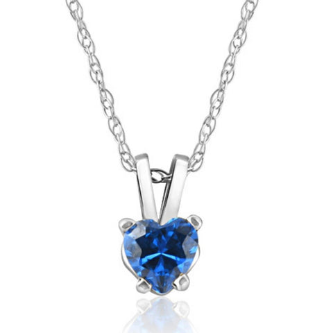 Women's 1/2ct Blue Heart Shape Sapphire Pendent 14K Gold 18" Chain Included