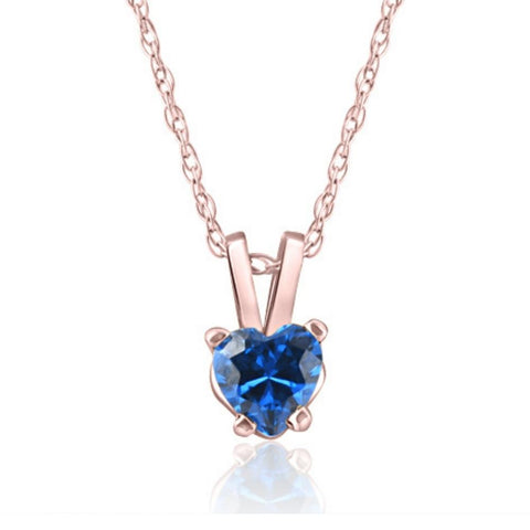 Women's 1/2ct Blue Heart Shape Sapphire Pendent Rose Gold 18" Chain Necklace
