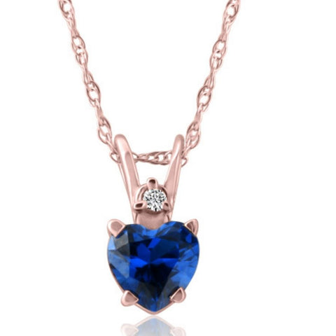 14k White, Yellow, or Rose Gold Diamond & Blue Sapphire Heart Pendant Necklace