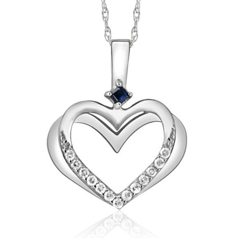 Diamond Sapphire Heart Pendant Yellow White or Rose Gold Designer Necklace