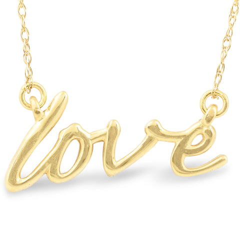 14K Yellow Gold Love Script Pendant Necklace With 18" 14K Yellow Gold Chain