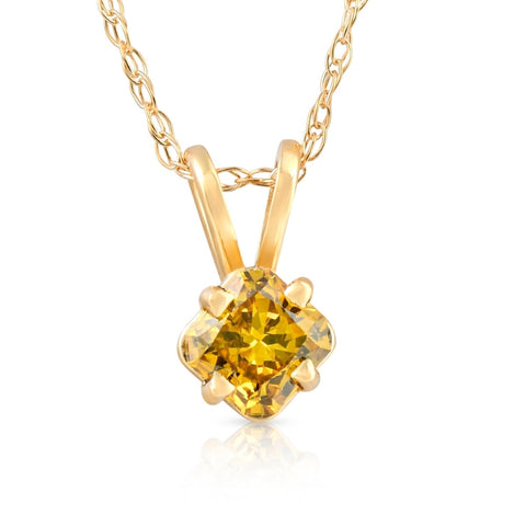 VS 1/4Ct Canary Yellow Cushion Diamond Lab Grown Pendant Yellow Gold Necklace